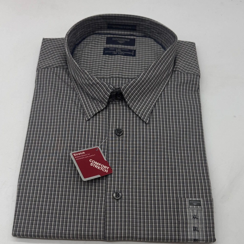 Dockers NWT Men's Black and White Plaid Dress Shirt XX: